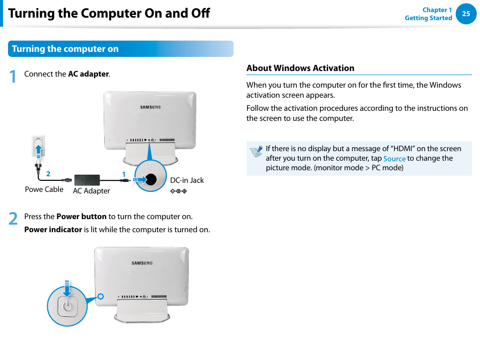 Turning the computer on and off | Samsung DP515A2G-K01US User Manual | Page 26 / 144