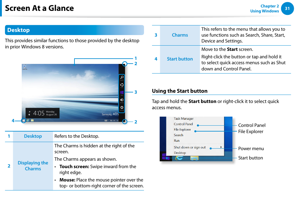 Screen at a glance, Desktop | Samsung DP515A2G-K01US User Manual | Page 32 / 144