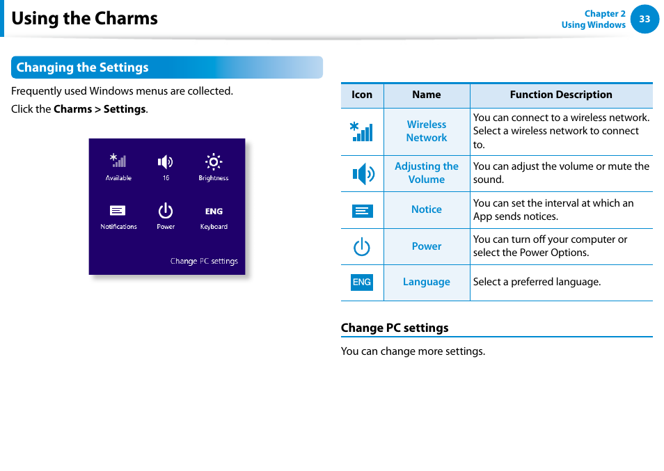 Using the charms | Samsung DP515A2G-K01US User Manual | Page 34 / 144