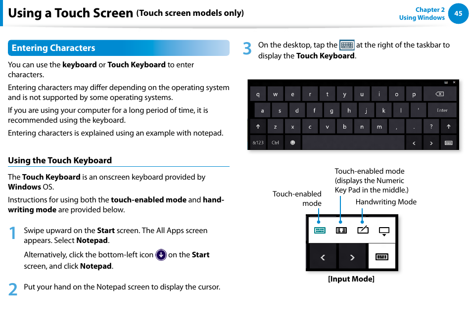 Using a touch screen | Samsung DP515A2G-K01US User Manual | Page 46 / 144