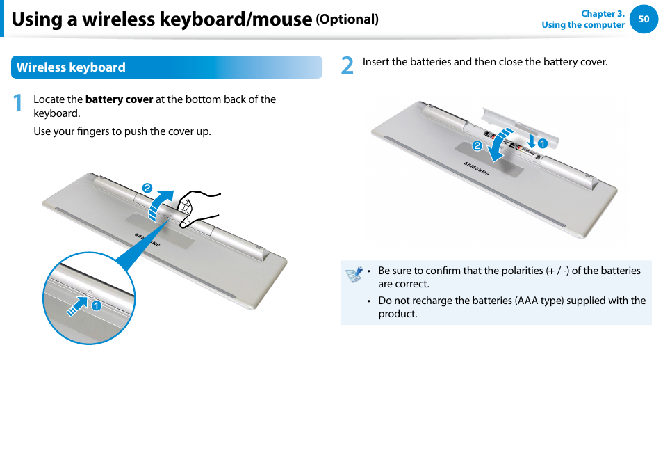 Using a wireless keyboard/mouse | Samsung DP515A2G-K01US User Manual | Page 51 / 144