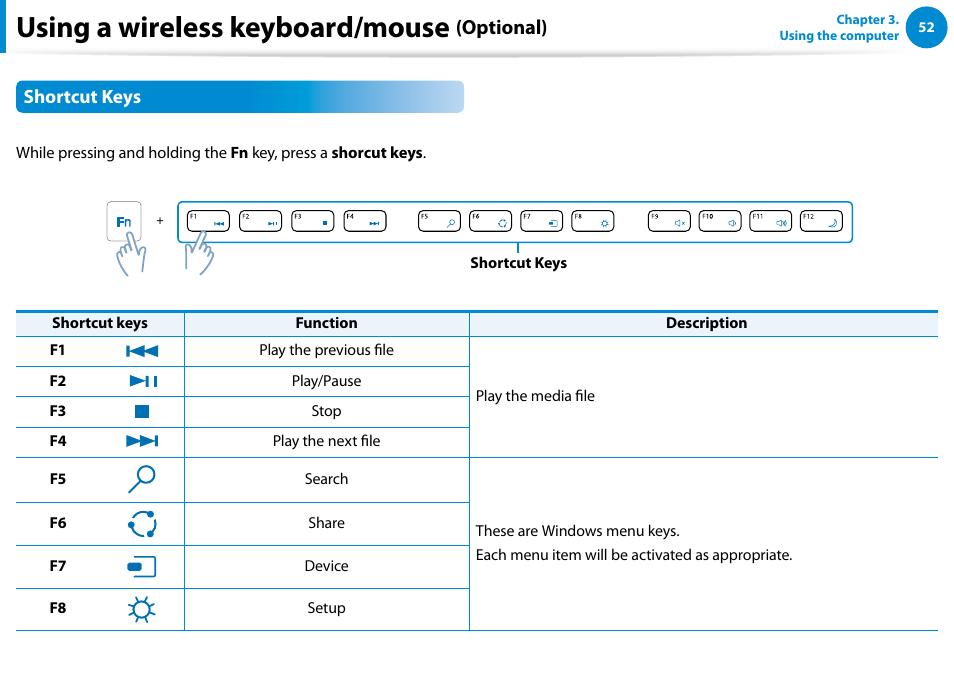 Using a wireless keyboard/mouse, Optional) | Samsung DP515A2G-K01US User Manual | Page 53 / 144