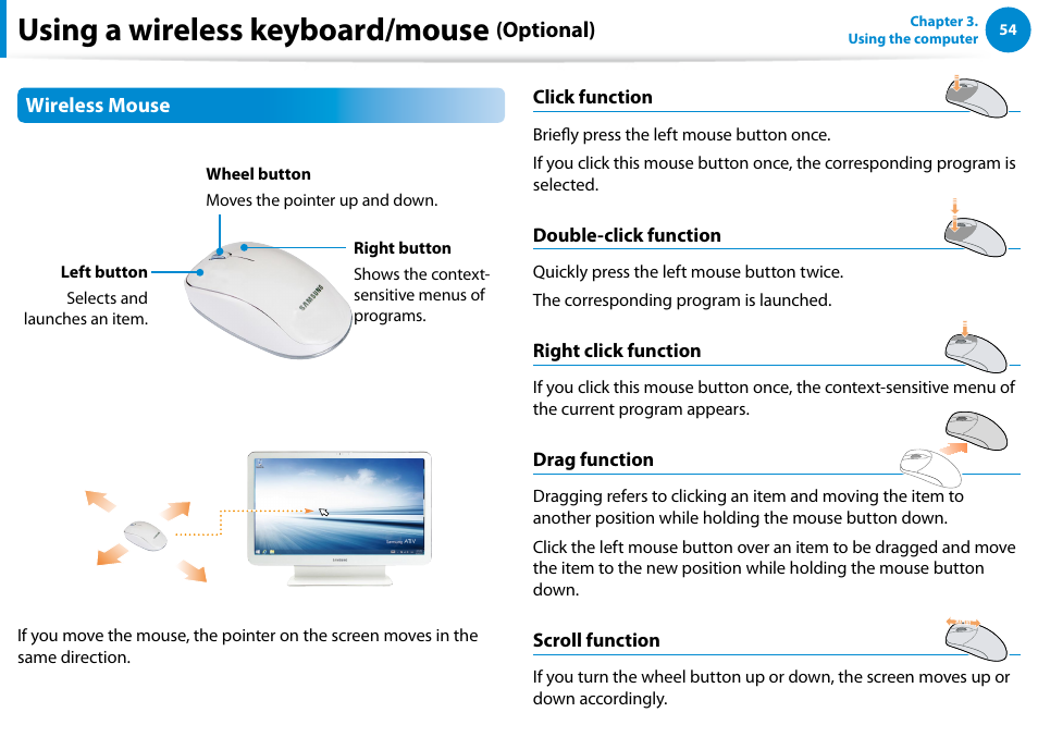 Using a wireless keyboard/mouse, Optional) | Samsung DP515A2G-K01US User Manual | Page 55 / 144