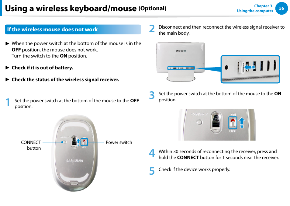Using a wireless keyboard/mouse | Samsung DP515A2G-K01US User Manual | Page 57 / 144