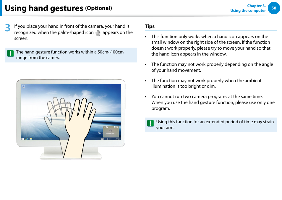 Using hand gestures | Samsung DP515A2G-K01US User Manual | Page 59 / 144