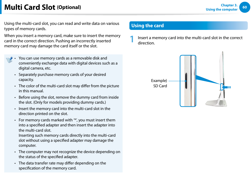 Multi card slot (optional), Multi card slot, Optional) | Samsung DP515A2G-K01US User Manual | Page 61 / 144