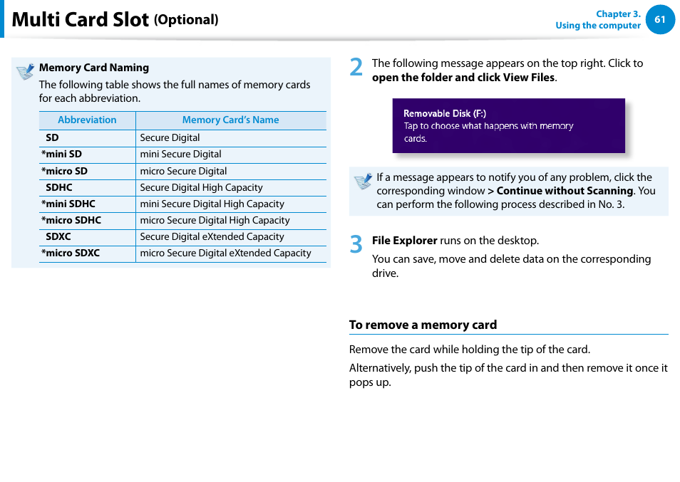Multi card slot, Optional) | Samsung DP515A2G-K01US User Manual | Page 62 / 144