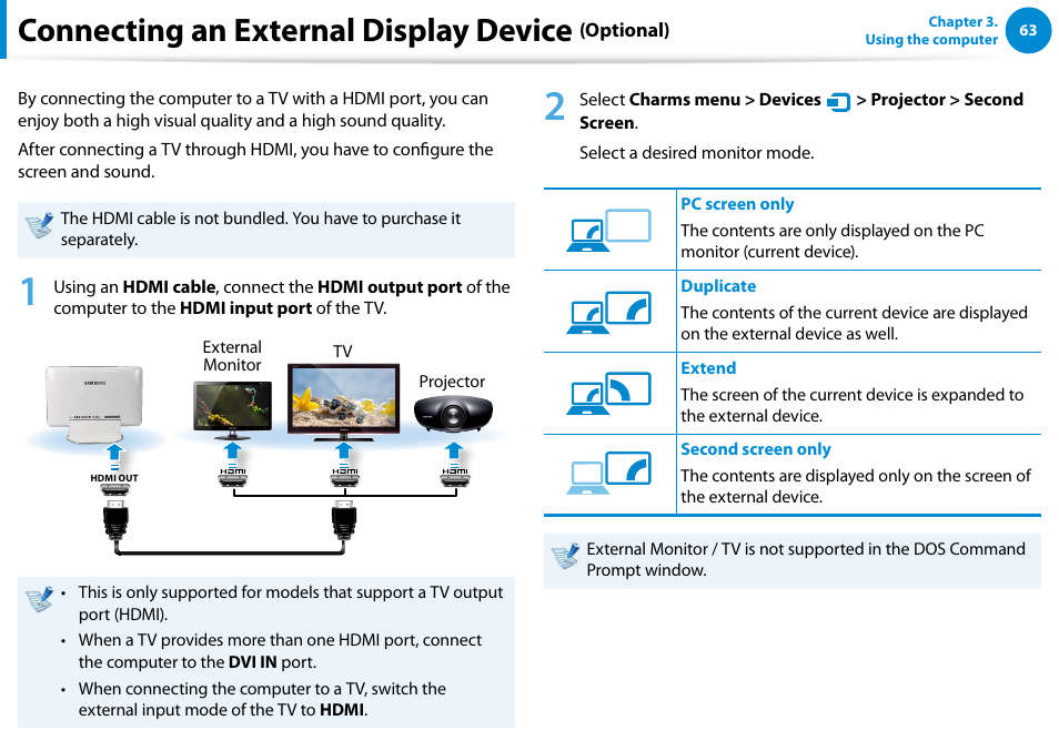 Connecting an external display device (optional), Connecting an external display device | Samsung DP515A2G-K01US User Manual | Page 64 / 144