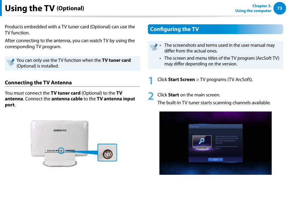 Using the tv (optional), Using the tv | Samsung DP515A2G-K01US User Manual | Page 74 / 144