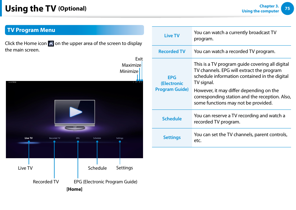 Using the tv, Optional) | Samsung DP515A2G-K01US User Manual | Page 76 / 144