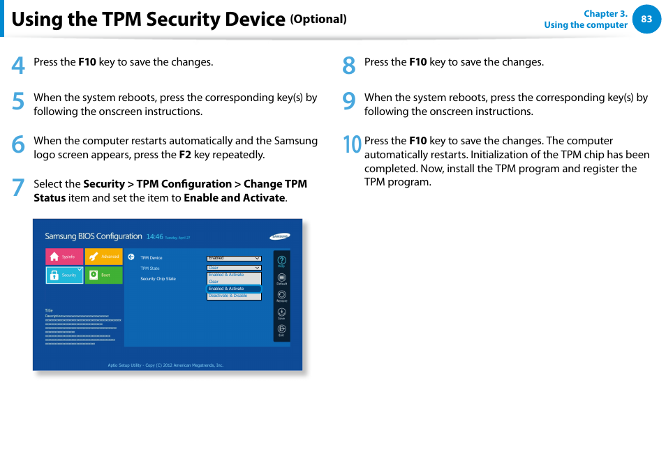 Using the tpm security device | Samsung DP515A2G-K01US User Manual | Page 84 / 144