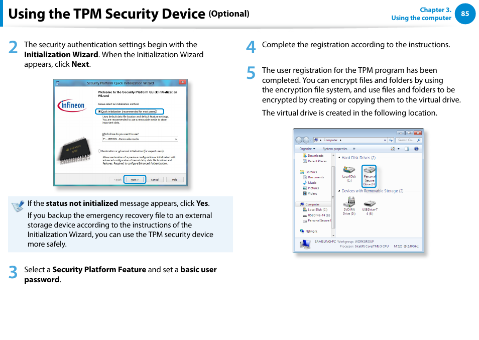 Using the tpm security device | Samsung DP515A2G-K01US User Manual | Page 86 / 144