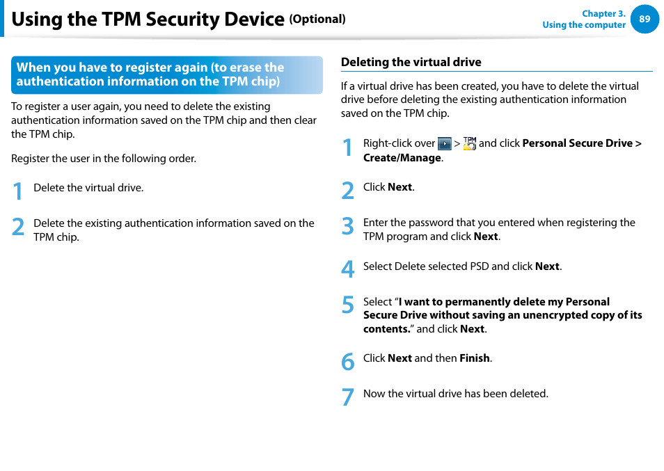 Using the tpm security device | Samsung DP515A2G-K01US User Manual | Page 90 / 144