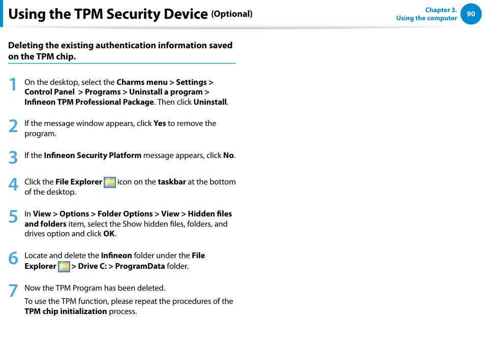 Using the tpm security device | Samsung DP515A2G-K01US User Manual | Page 91 / 144