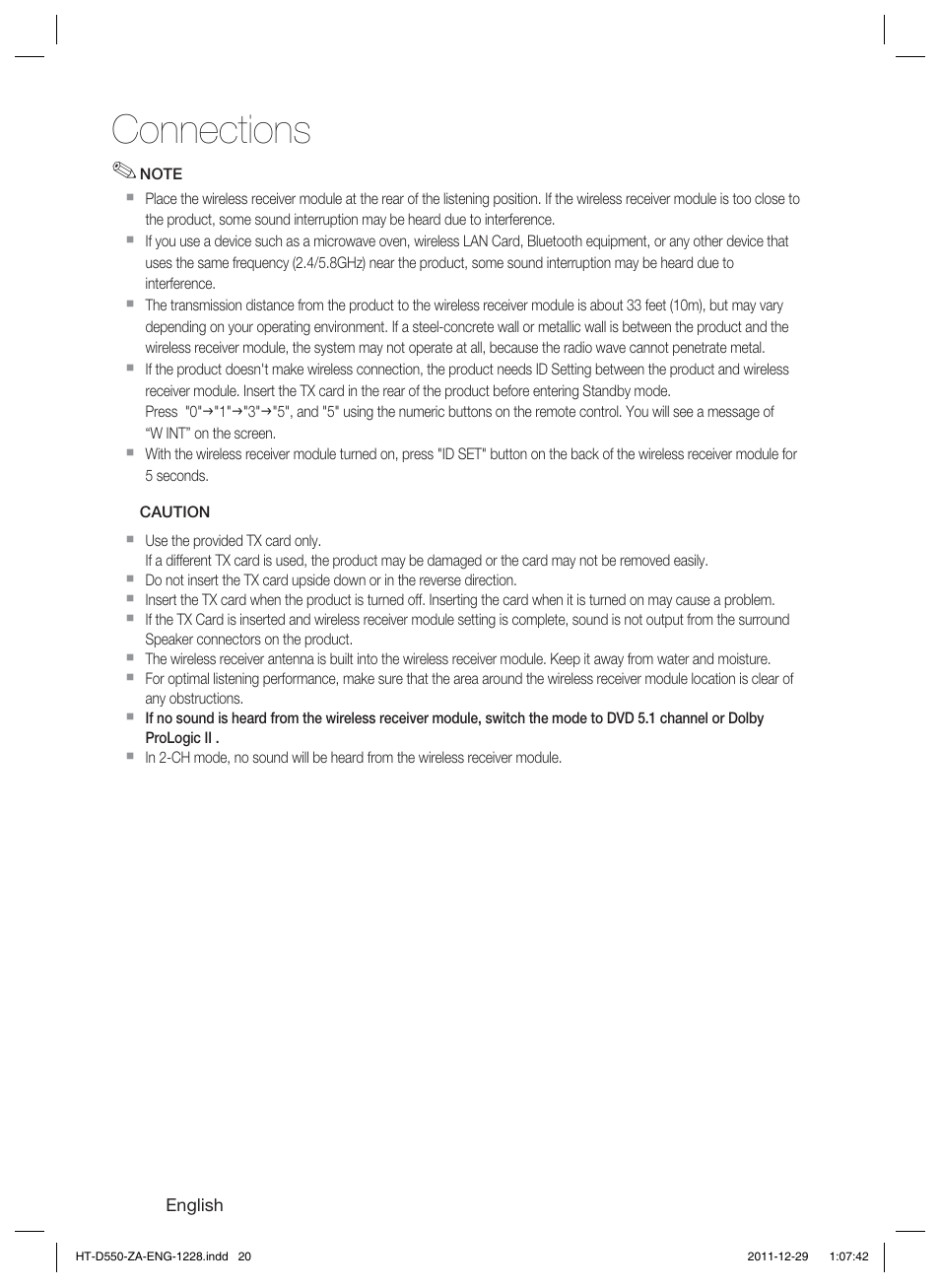 Connections | Samsung HT-D550-ZA User Manual | Page 20 / 50