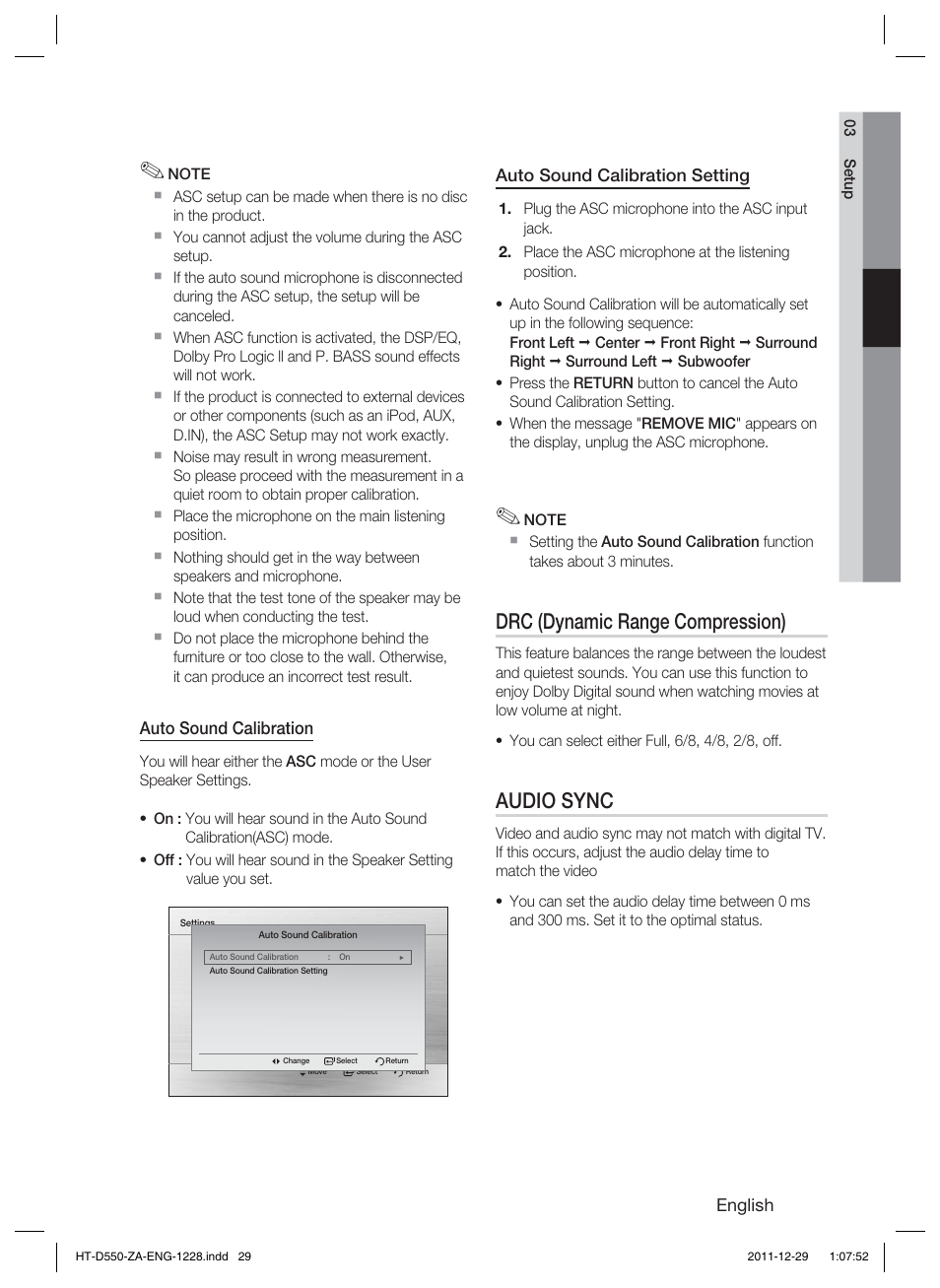 Drc (dynamic range compression), Audio sync | Samsung HT-D550-ZA User Manual | Page 29 / 50