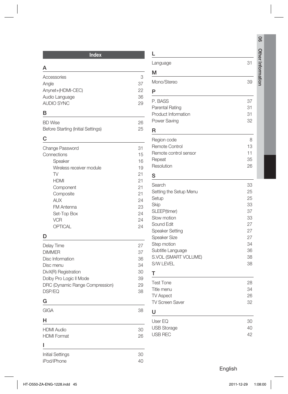 Samsung HT-D550-ZA User Manual | Page 45 / 50