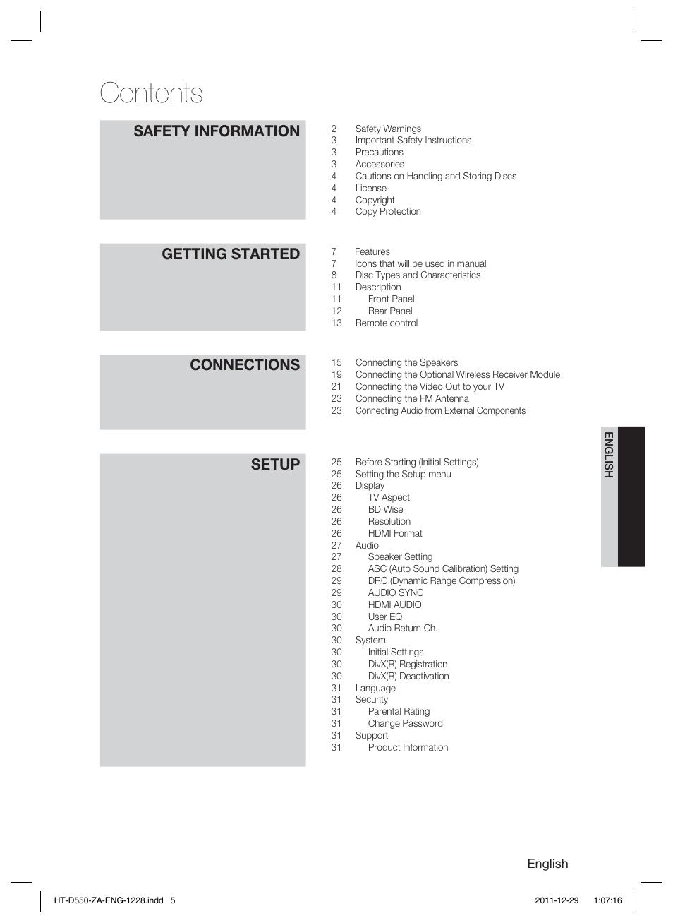 Samsung HT-D550-ZA User Manual | Page 5 / 50