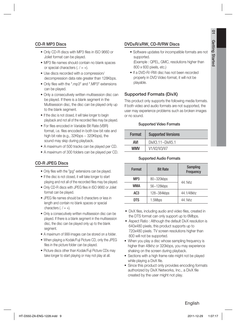 Samsung HT-D550-ZA User Manual | Page 9 / 50