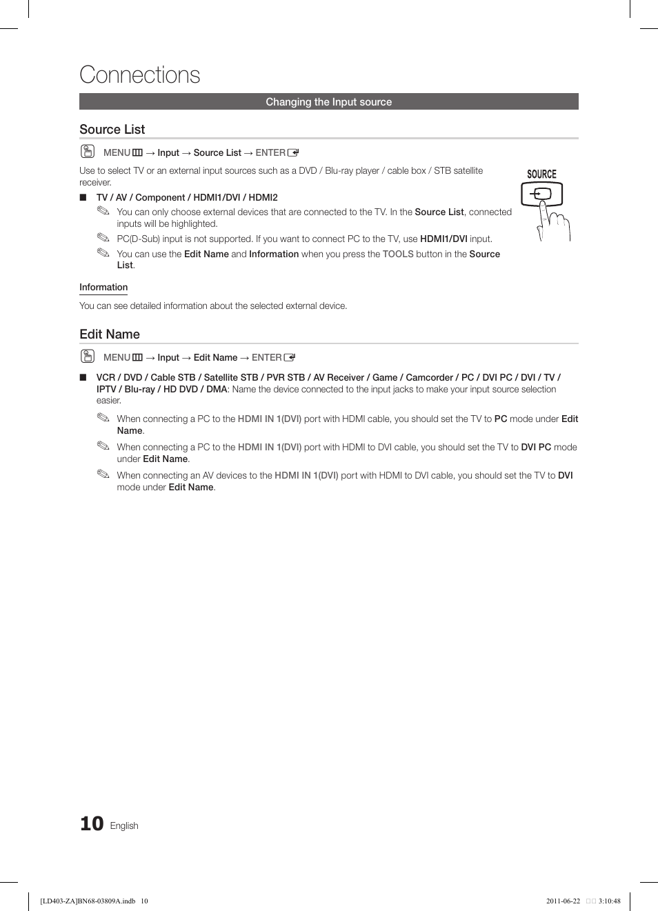 Connections | Samsung LN32D405E5DXZA User Manual | Page 10 / 35