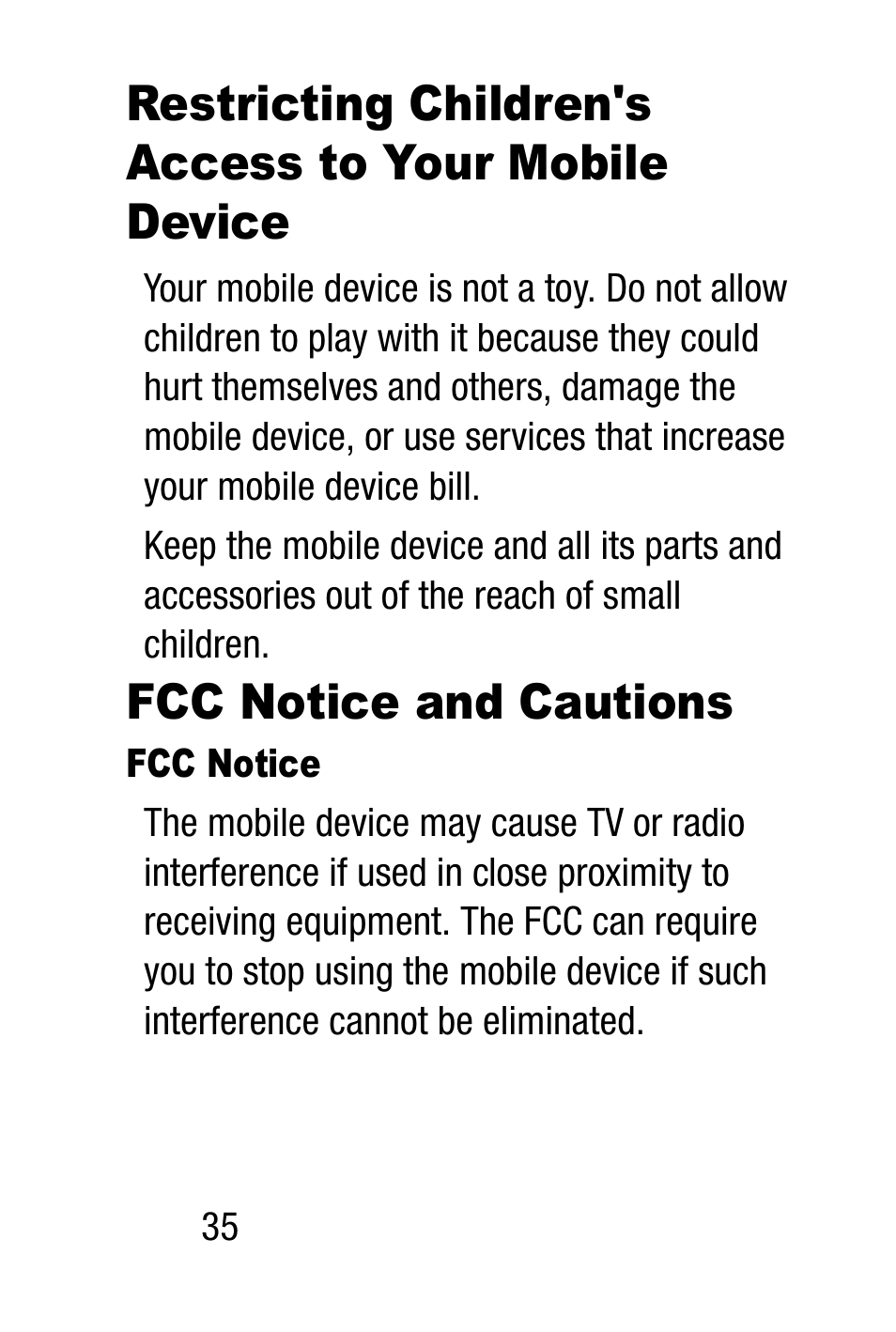Fcc notice and cautions, Restricting children's access to, Your mobile device | Samsung SM-R3820WRAXAR User Manual | Page 42 / 83