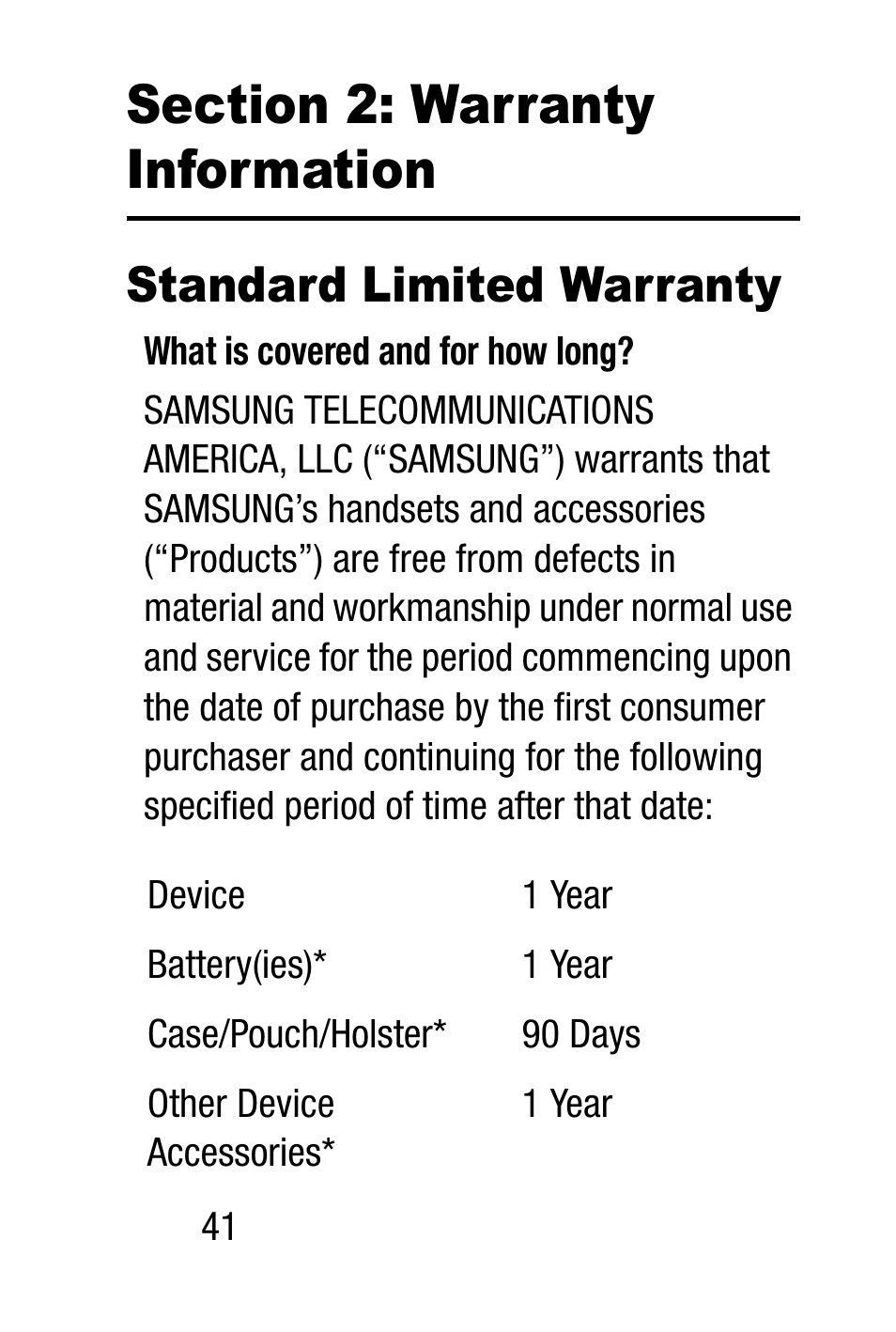 Section 2: warranty information, Standard limited warranty | Samsung SM-R3820WRAXAR User Manual | Page 48 / 83