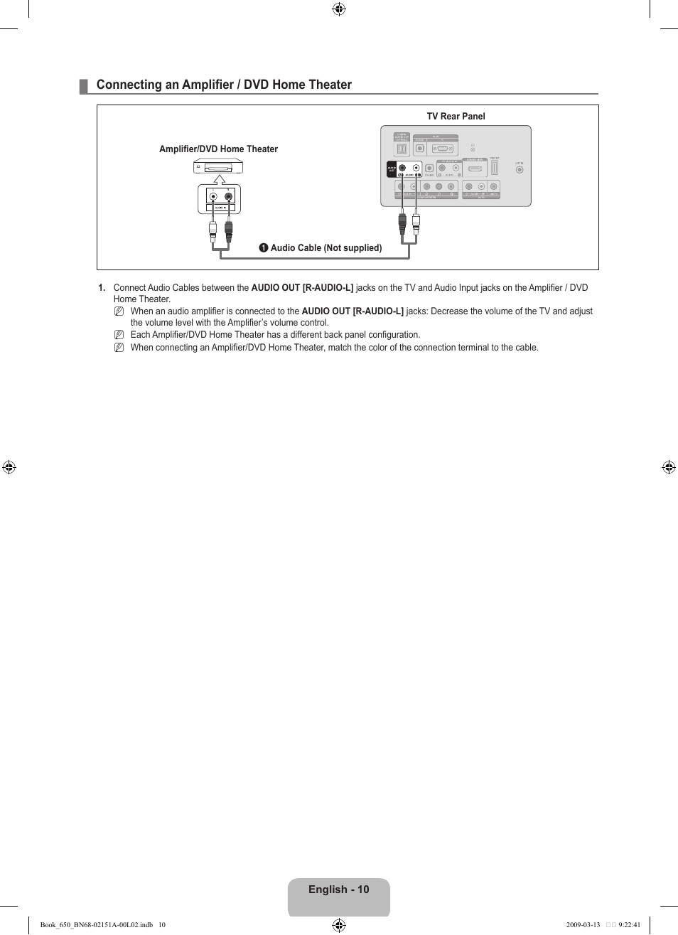 Connecting an amplifier / dvd home theater | Samsung LN22B650T6DUZA User Manual | Page 12 / 67