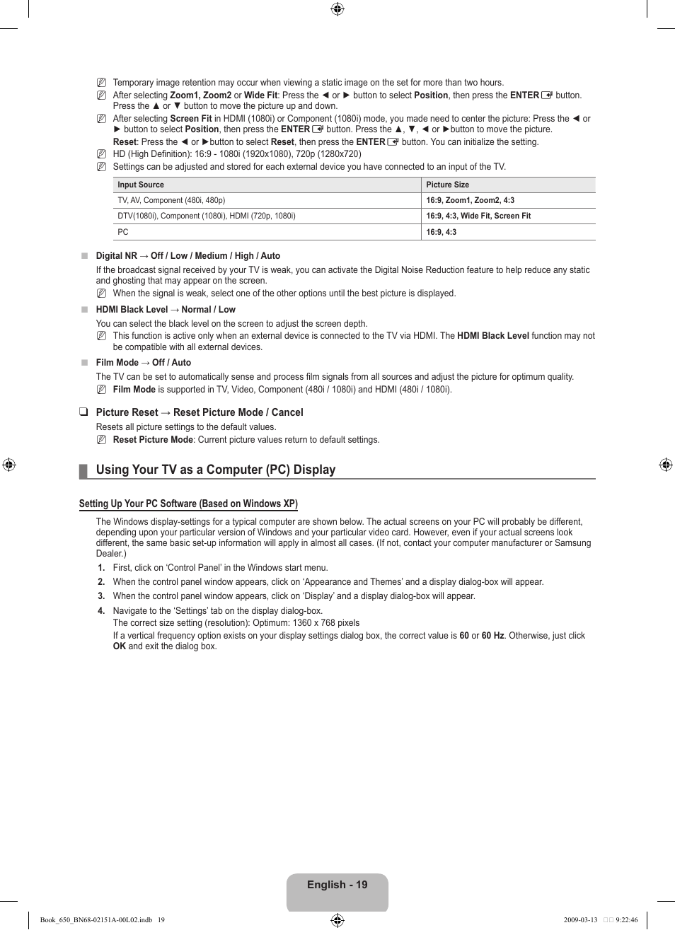 Using your tv as a computer (pc) display | Samsung LN22B650T6DUZA User Manual | Page 21 / 67