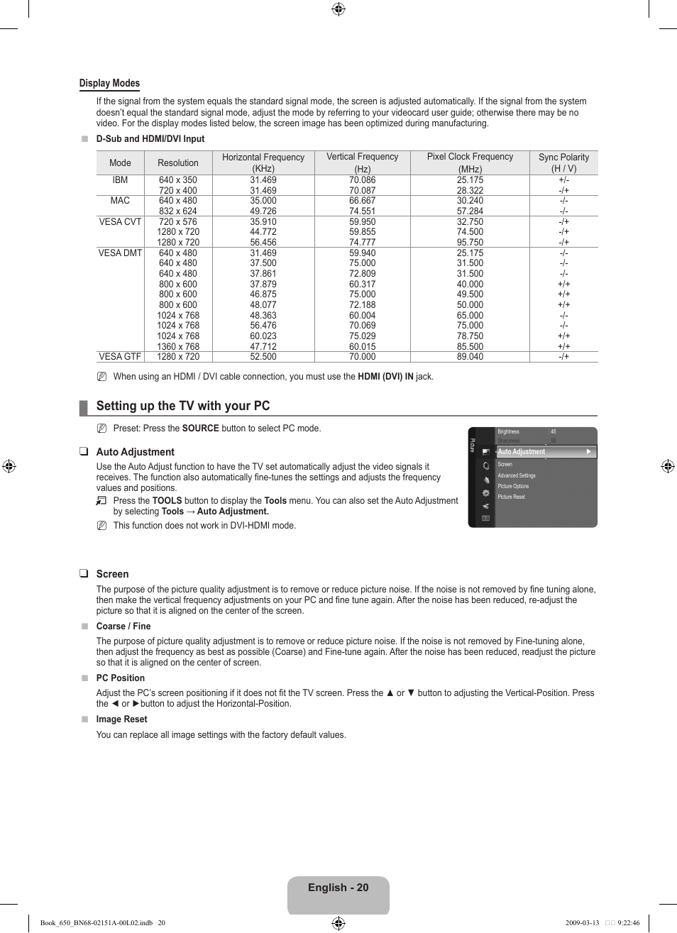 Setting up the tv with your pc | Samsung LN22B650T6DUZA User Manual | Page 22 / 67