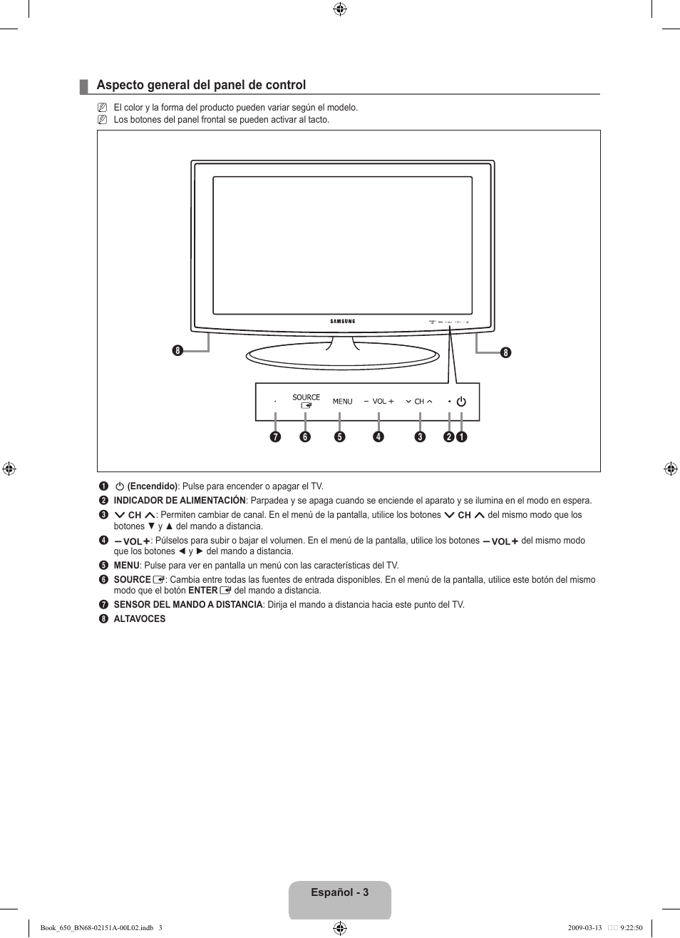 Aspecto general del panel de control | Samsung LN22B650T6DUZA User Manual | Page 38 / 67