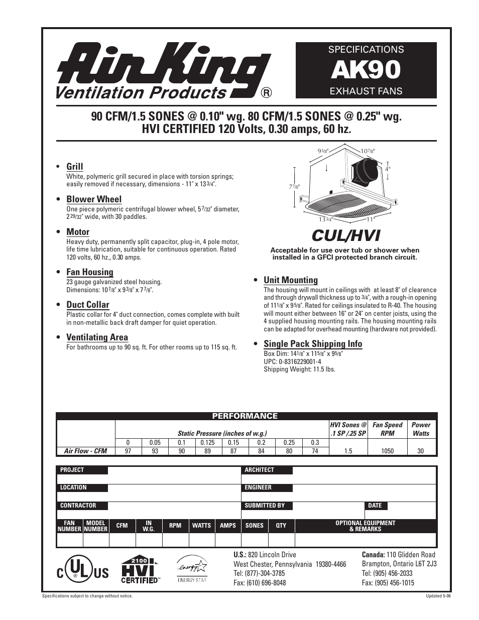 Air King AK90 User Manual | 1 page