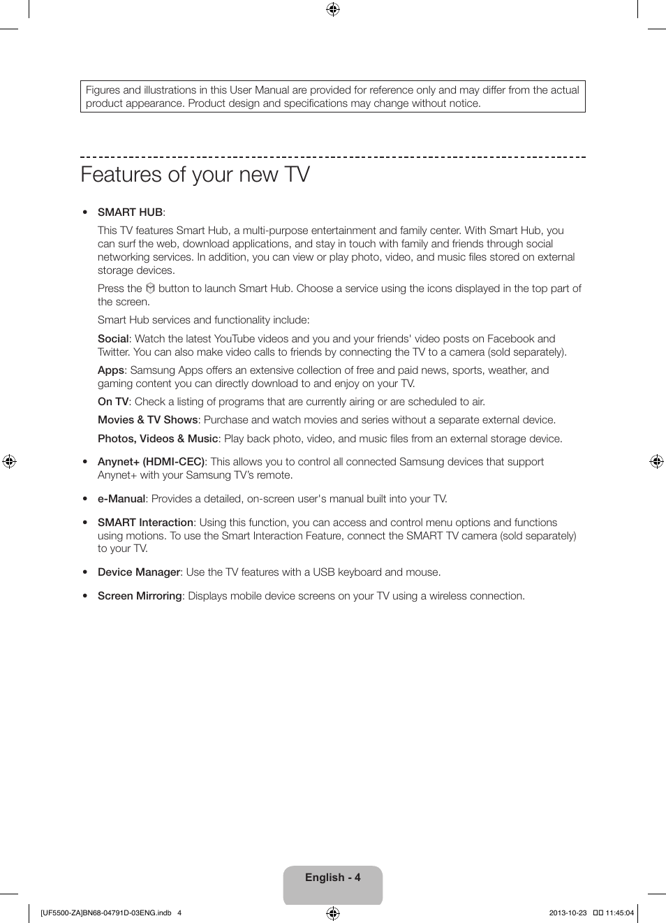 Features of your new tv | Samsung UN32F5500AFXZA User Manual | Page 4 / 26