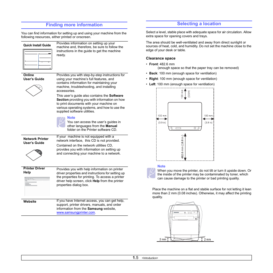 Finding more information, Selecting a location, Finding more information selecting a location | Samsung CLX-2160N-XAA User Manual | Page 16 / 118
