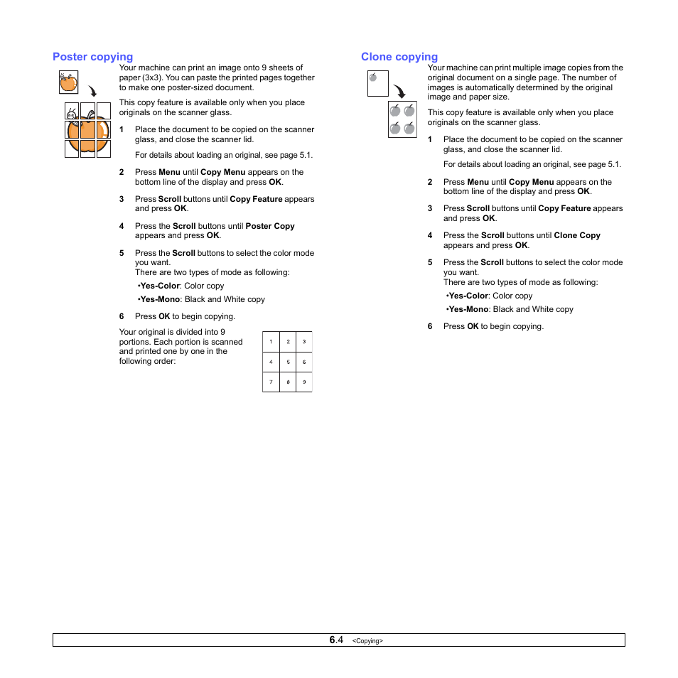 Poster copying, Clone copying, Poster copying clone copying | Samsung CLX-2160N-XAA User Manual | Page 35 / 118