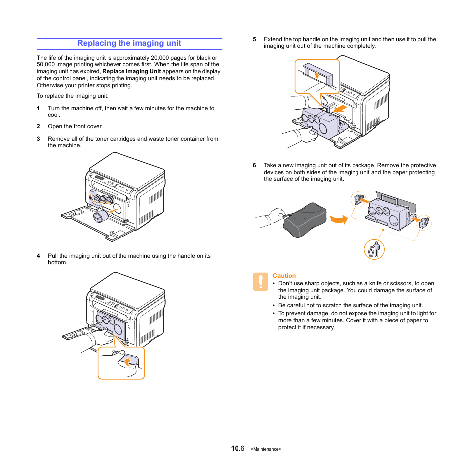 Replacing the imaging unit | Samsung CLX-2160N-XAA User Manual | Page 50 / 118