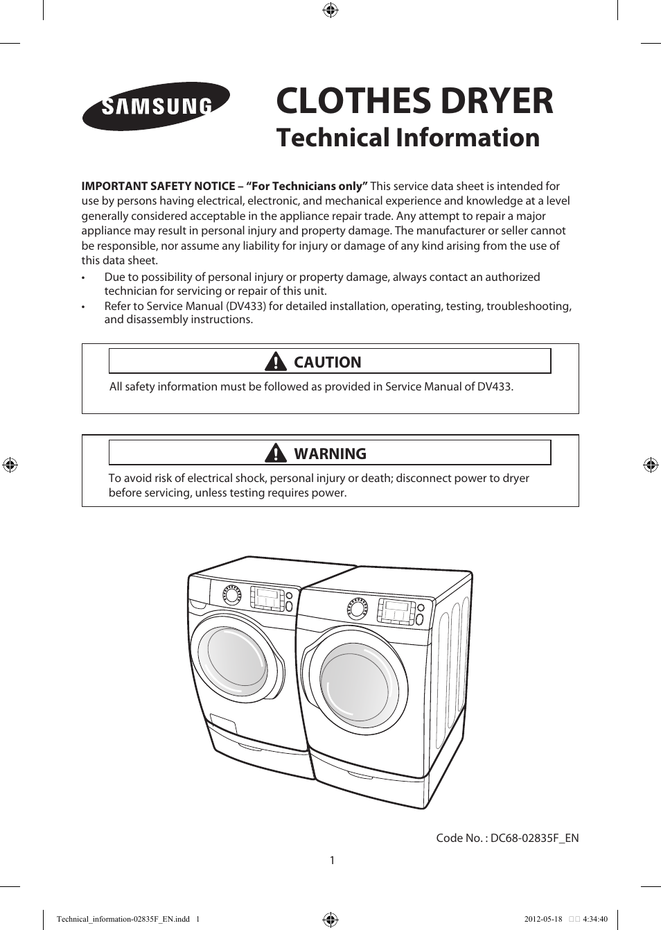 Samsung DV433ETGJWR-A1 User Manual | 36 pages