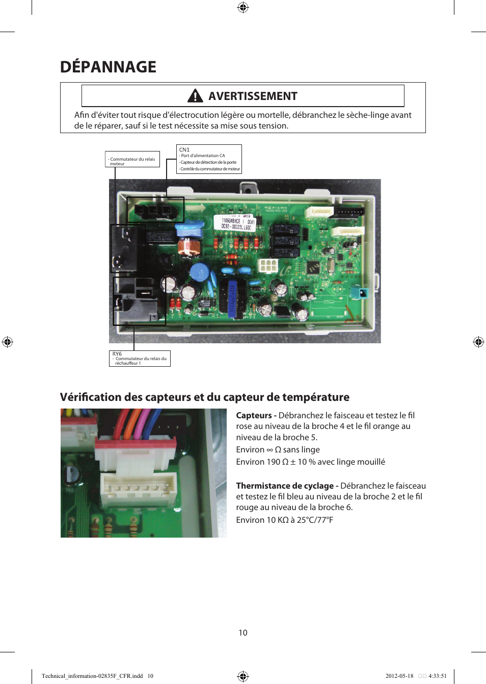 Dépannage, Avertissement | Samsung DV433ETGJWR-A1 User Manual | Page 22 / 36
