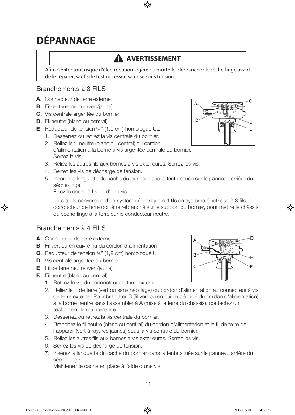 Dépannage, Avertissement | Samsung DV433ETGJWR-A1 User Manual | Page 23 / 36