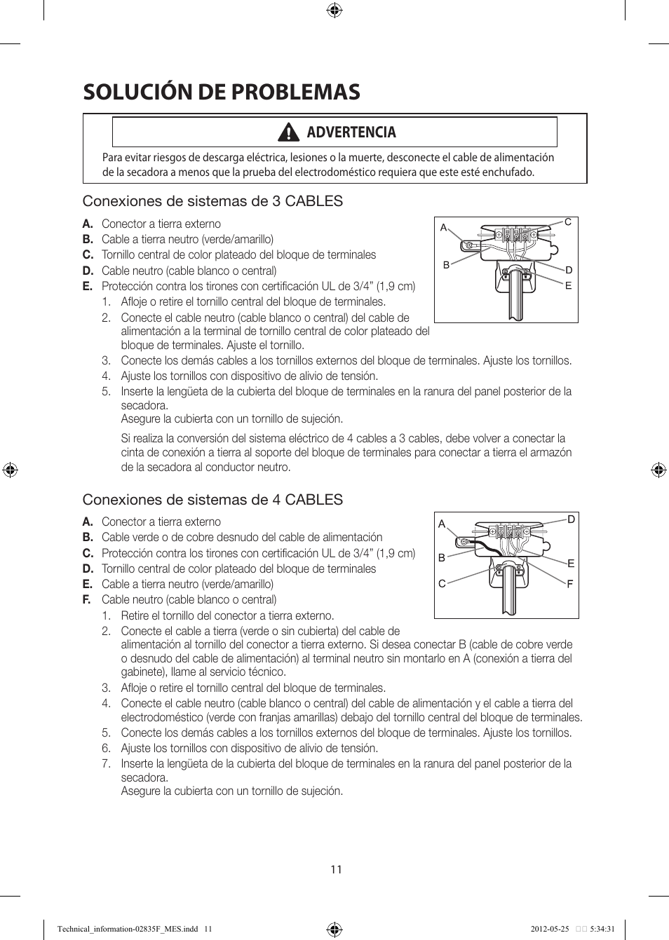 Solución de problemas, Advertencia | Samsung DV433ETGJWR-A1 User Manual | Page 35 / 36