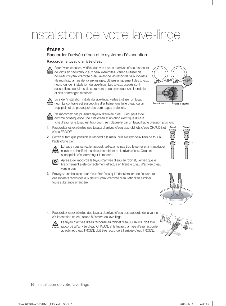 Installation de votre lave-linge | Samsung WA484DSHASU-A1 User Manual | Page 104 / 132