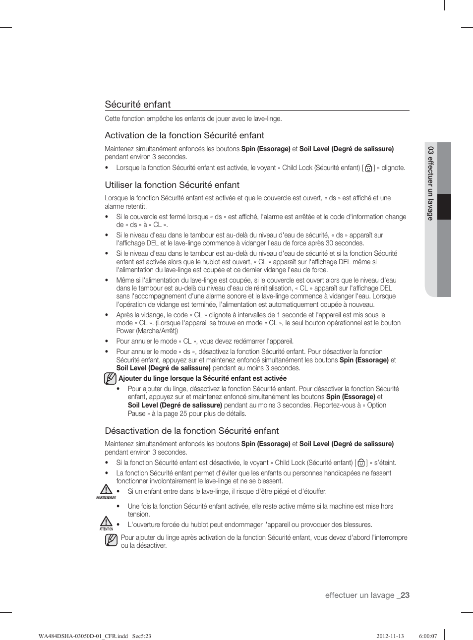Sécurité enfant | Samsung WA484DSHASU-A1 User Manual | Page 111 / 132