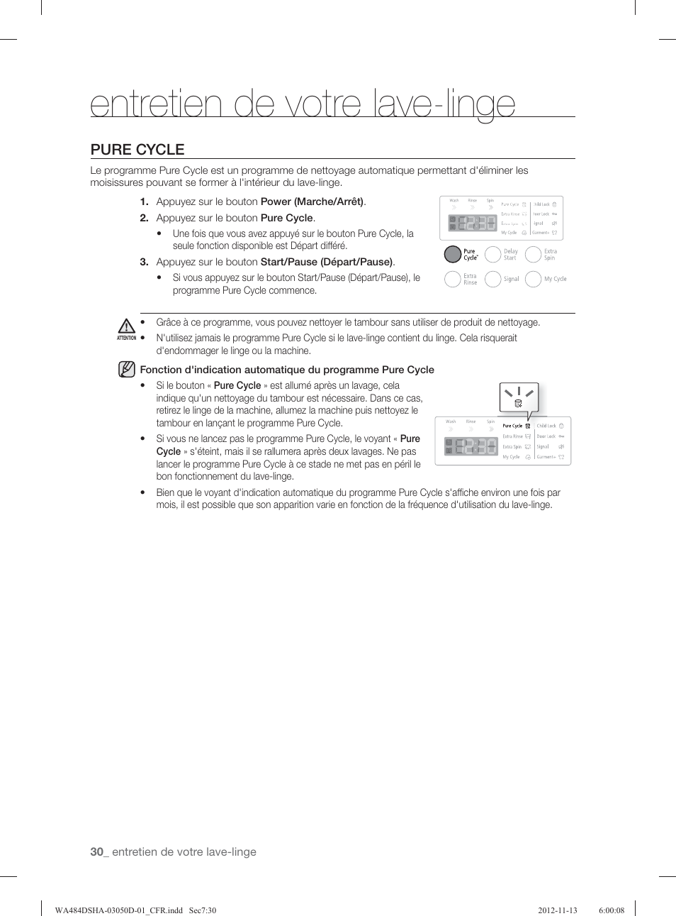 Entretien de votre lave-linge, Pure cycle | Samsung WA484DSHASU-A1 User Manual | Page 118 / 132