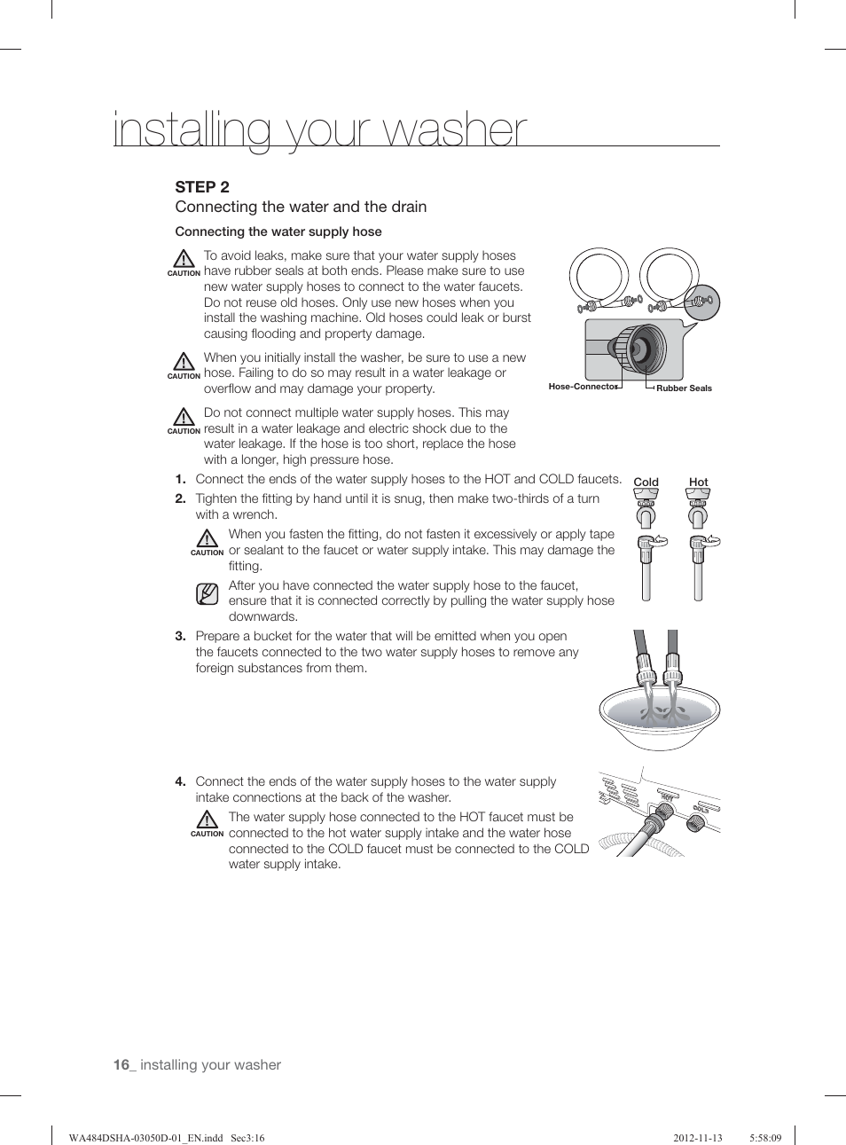 Installing your washer | Samsung WA484DSHASU-A1 User Manual | Page 16 / 132
