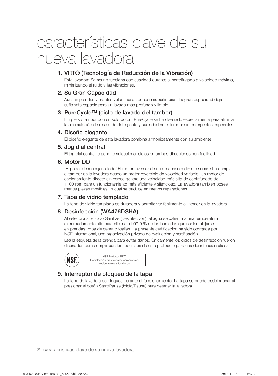 Características clave de su nueva lavadora | Samsung WA484DSHASU-A1 User Manual | Page 46 / 132