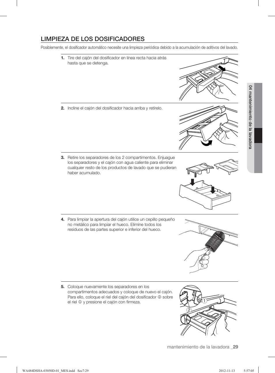 Limpieza de los dosificadores | Samsung WA484DSHASU-A1 User Manual | Page 73 / 132