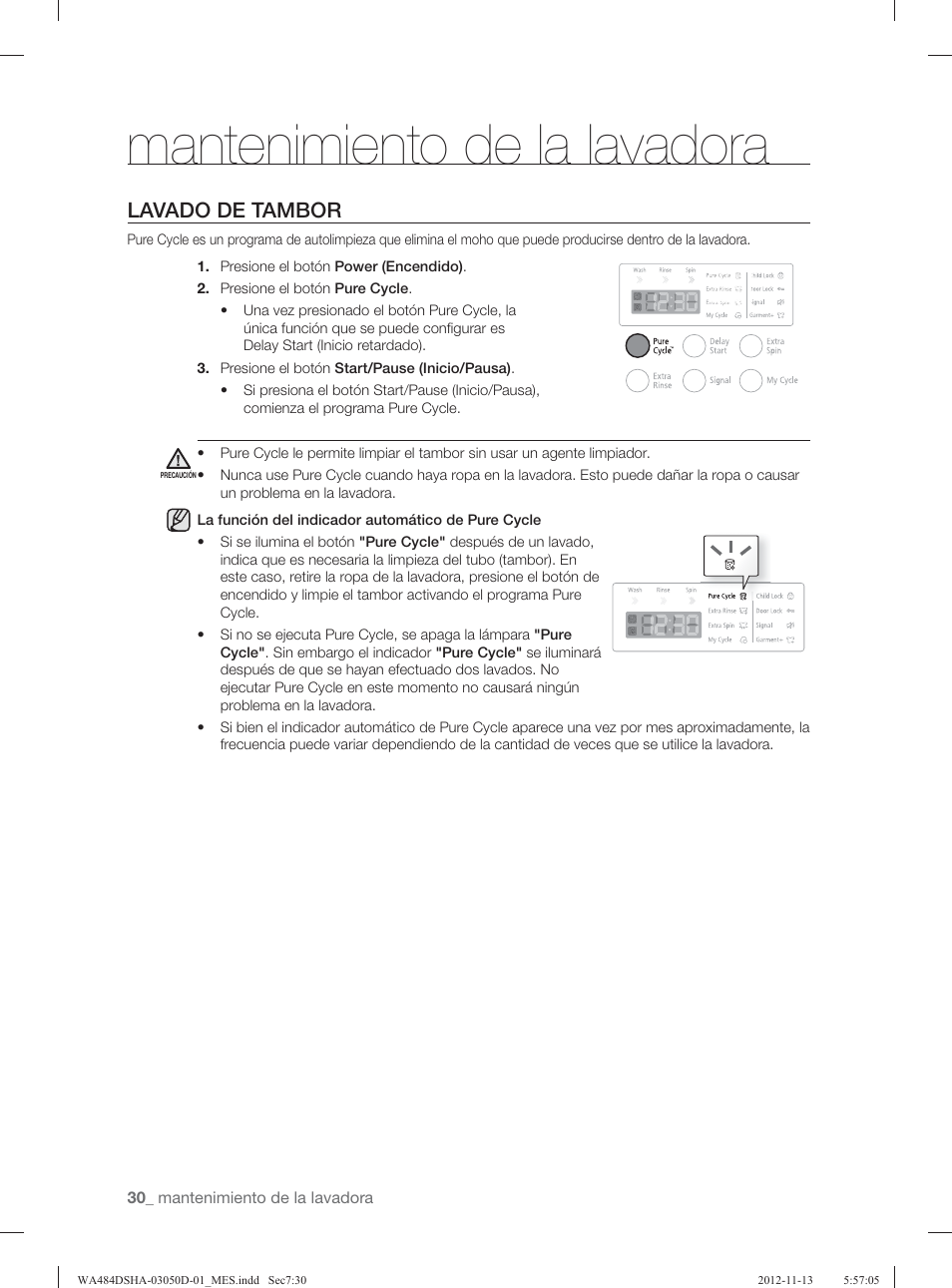 Mantenimiento de la lavadora, Lavado de tambor | Samsung WA484DSHASU-A1 User Manual | Page 74 / 132