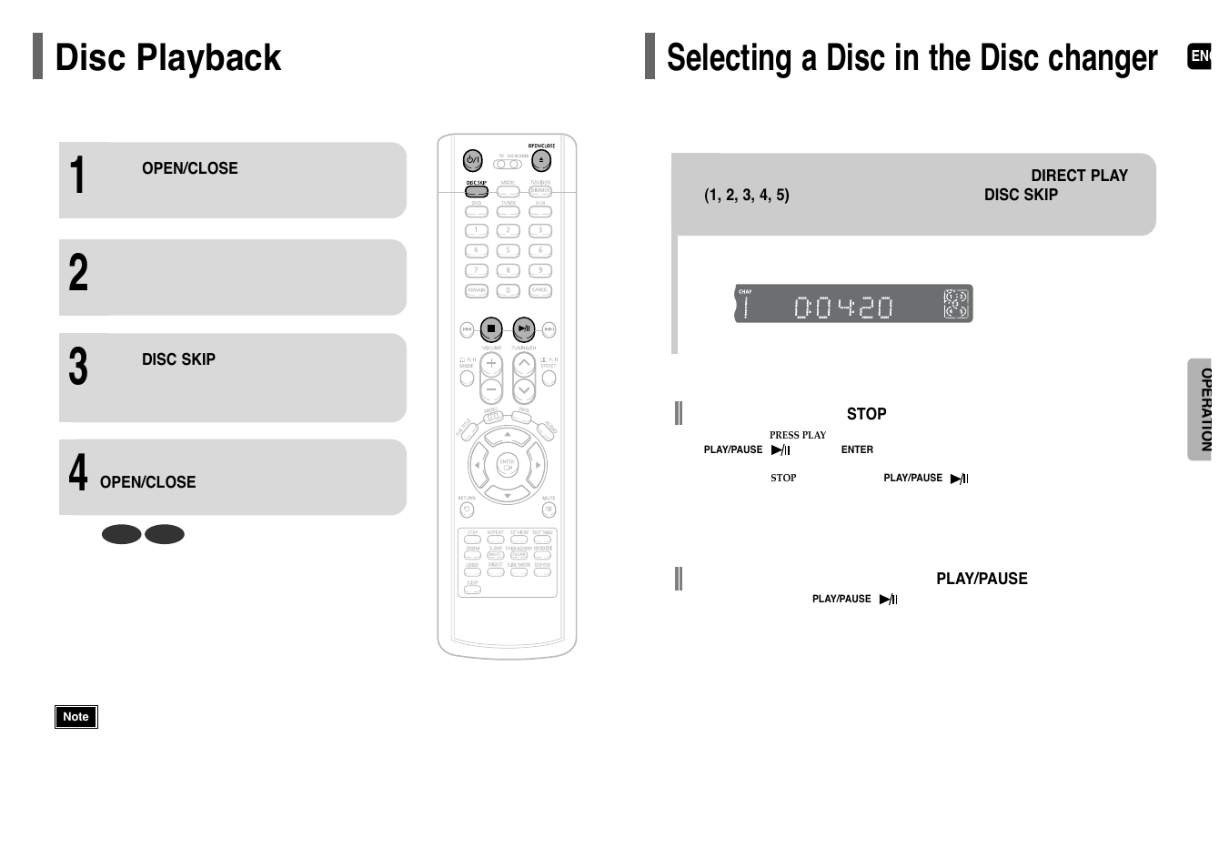 Operation, Disc playback, Selecting a disc in the disc changer | Samsung HT-WP38TH-XAA User Manual | Page 13 / 38