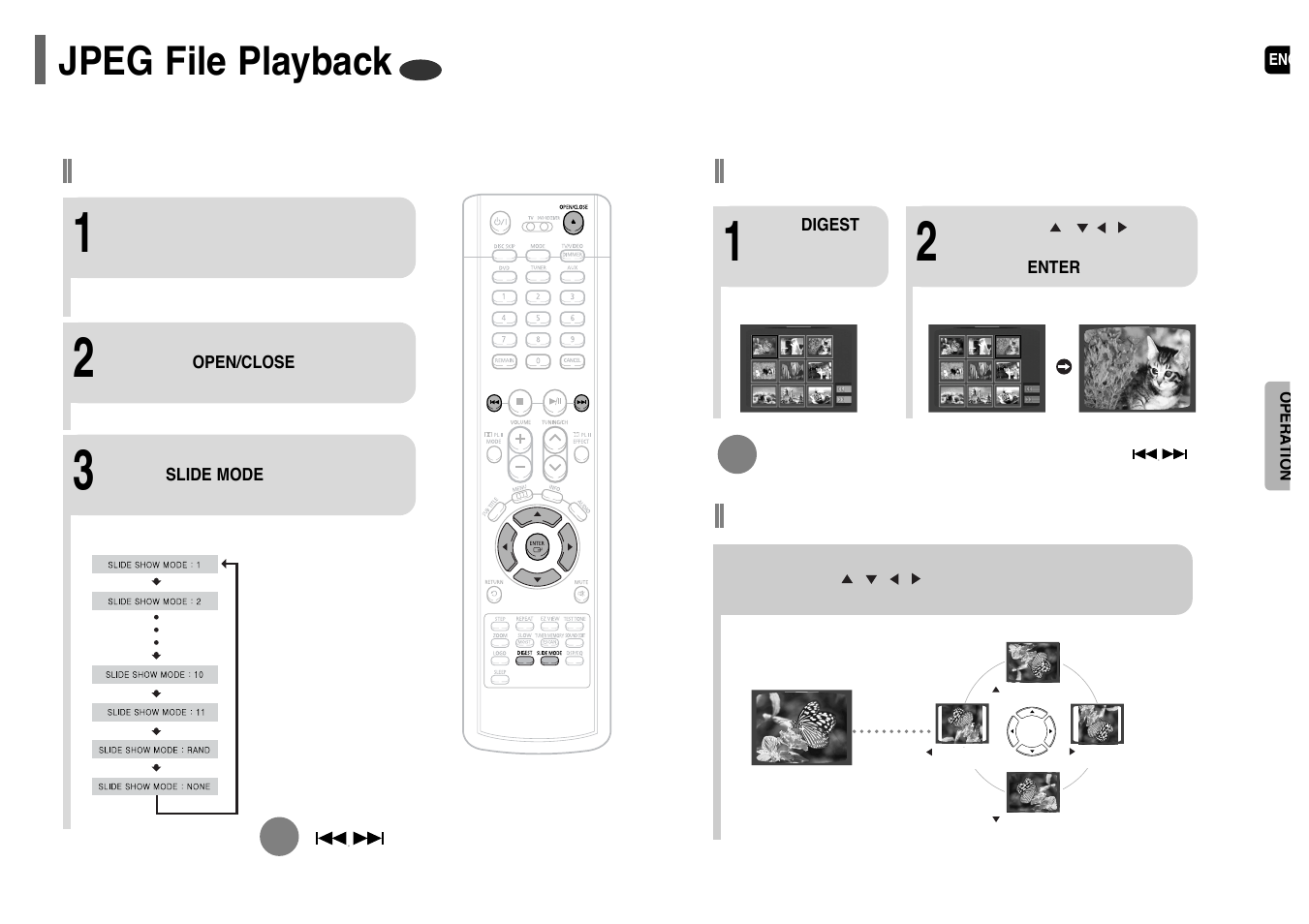 Jpeg file playback, Rotate/flip function, Digest function | Slide mode | Samsung HT-WP38TH-XAA User Manual | Page 15 / 38