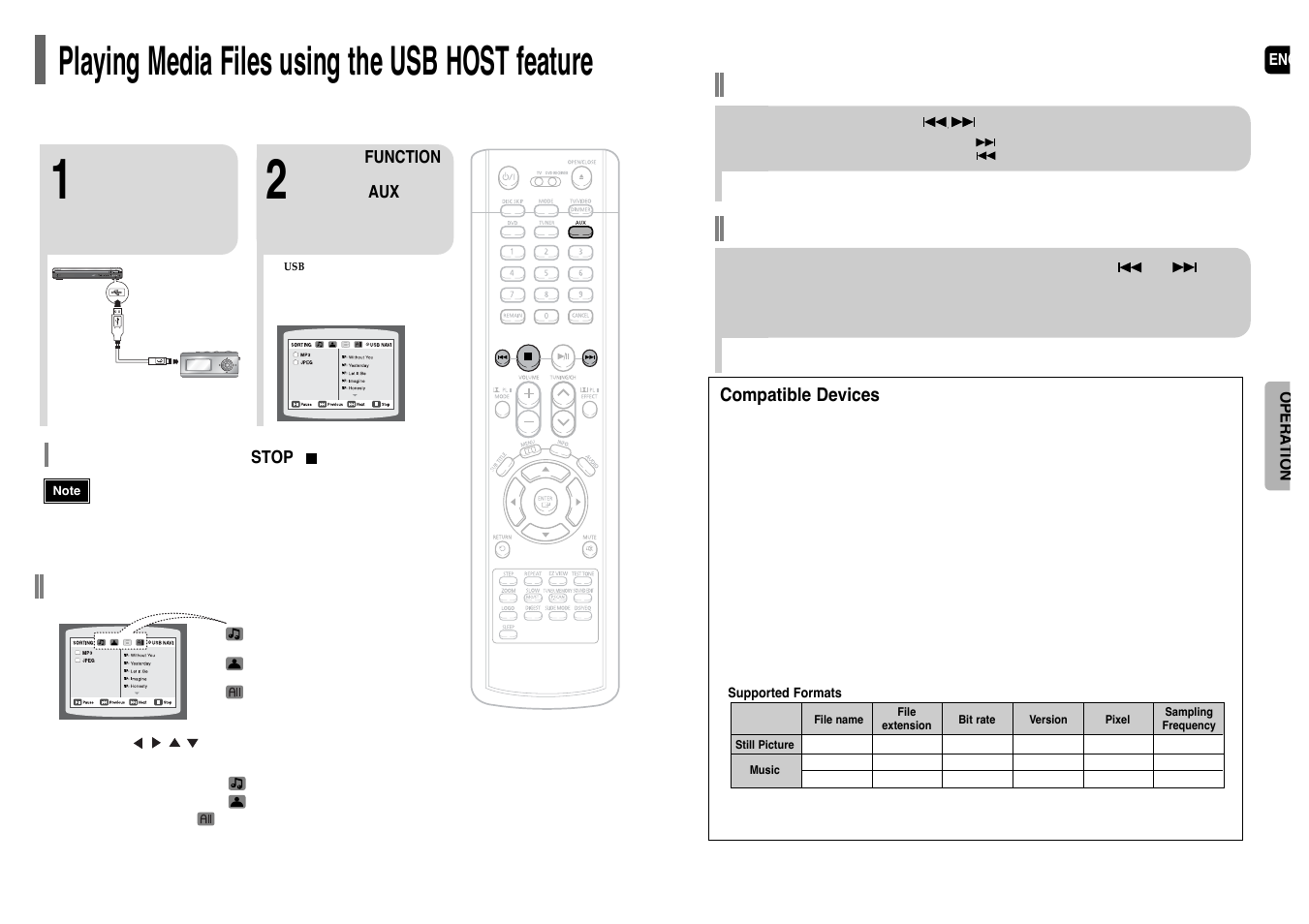 Playing media files using the usb host feature, Fast playback skip forward/back | Samsung HT-WP38TH-XAA User Manual | Page 17 / 38