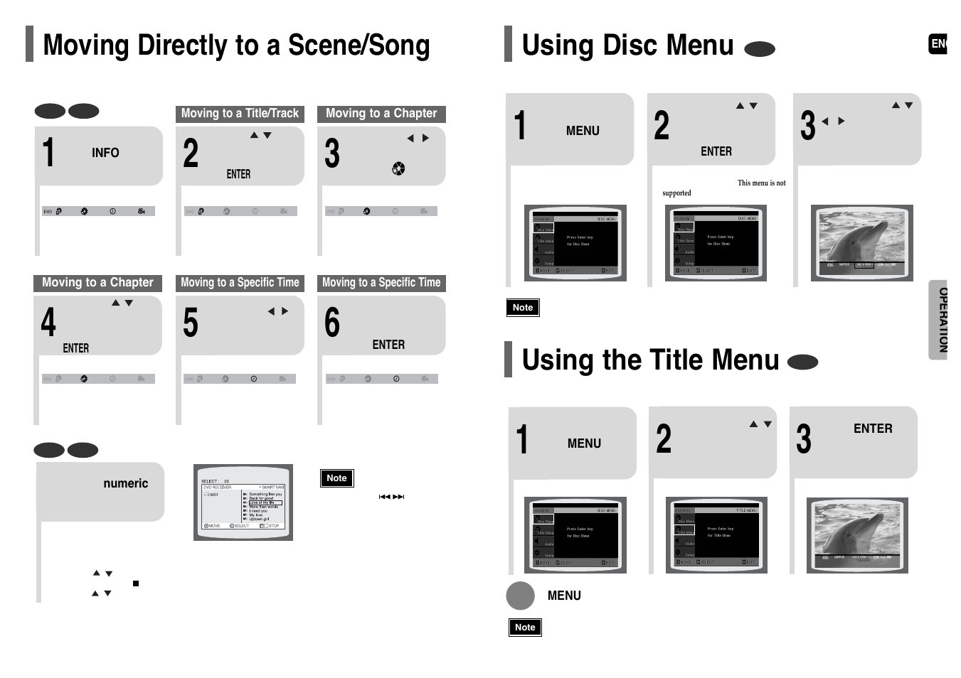 Moving directly to a scene/song, Using disc menu, Using the title menu | Samsung HT-WP38TH-XAA User Manual | Page 22 / 38